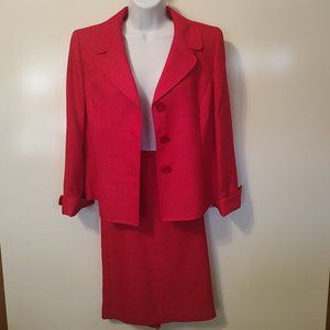 Women's Le Suit Petite 2-Piece Red/Coral Suit Jacket with Skirt Women's Size 10P